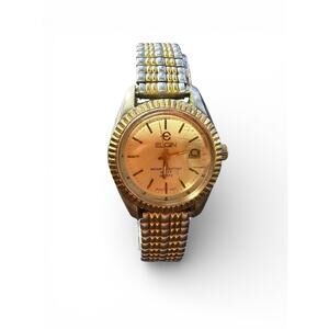 Elgin Women's Gold Tone Fluted Bezel Quartz Watch with Speidel Expansion Band